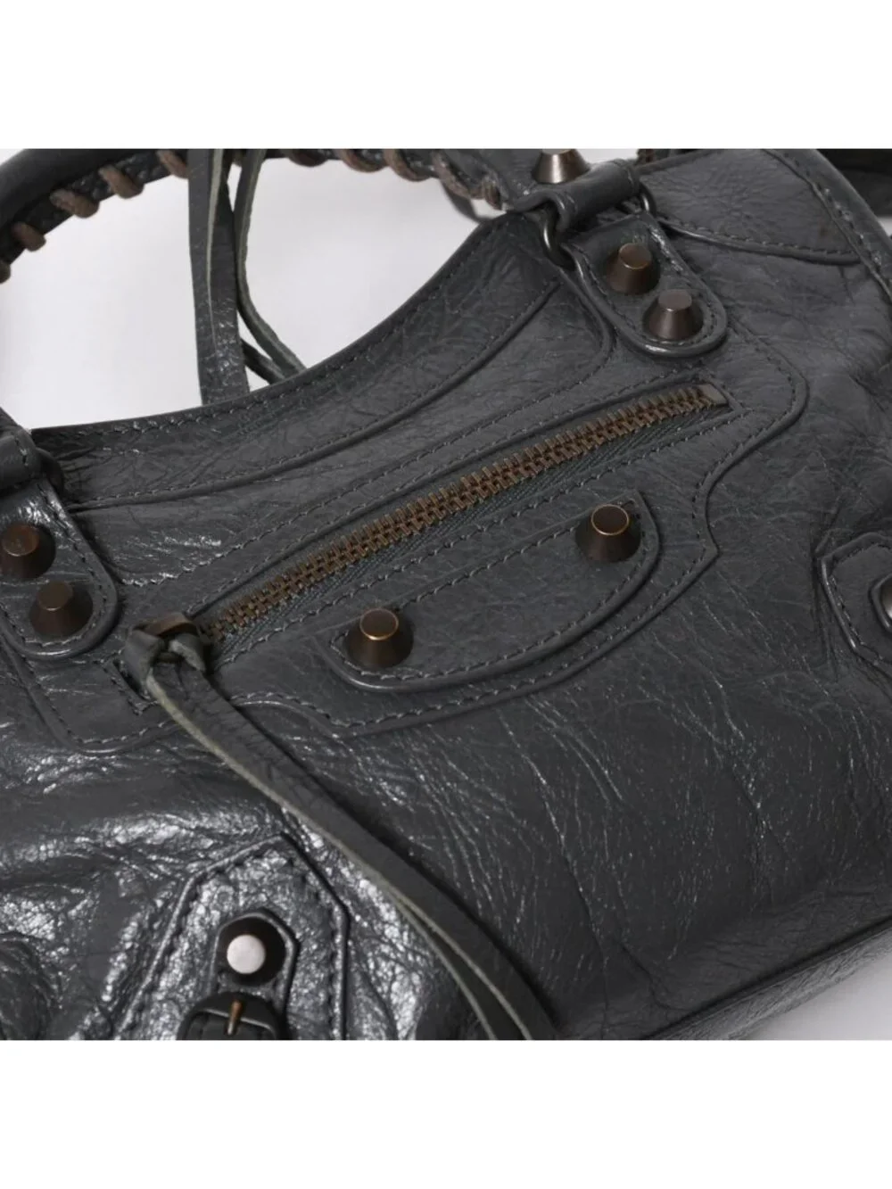 Balenciaga Classic Mini City 2-Way Bag Leather Gray Antique Gold